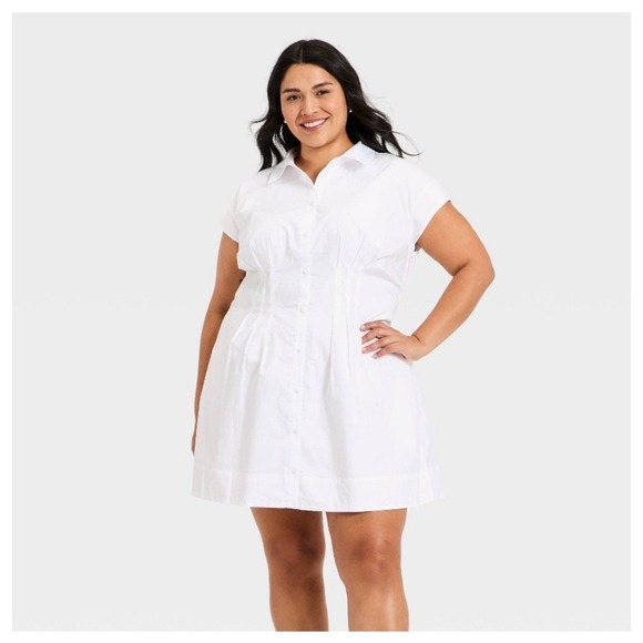 a new day Dresses & Skirts - A New Day Mini A-Line Dress Womens 2X 2XL White Button Down Pocket Cottagecore